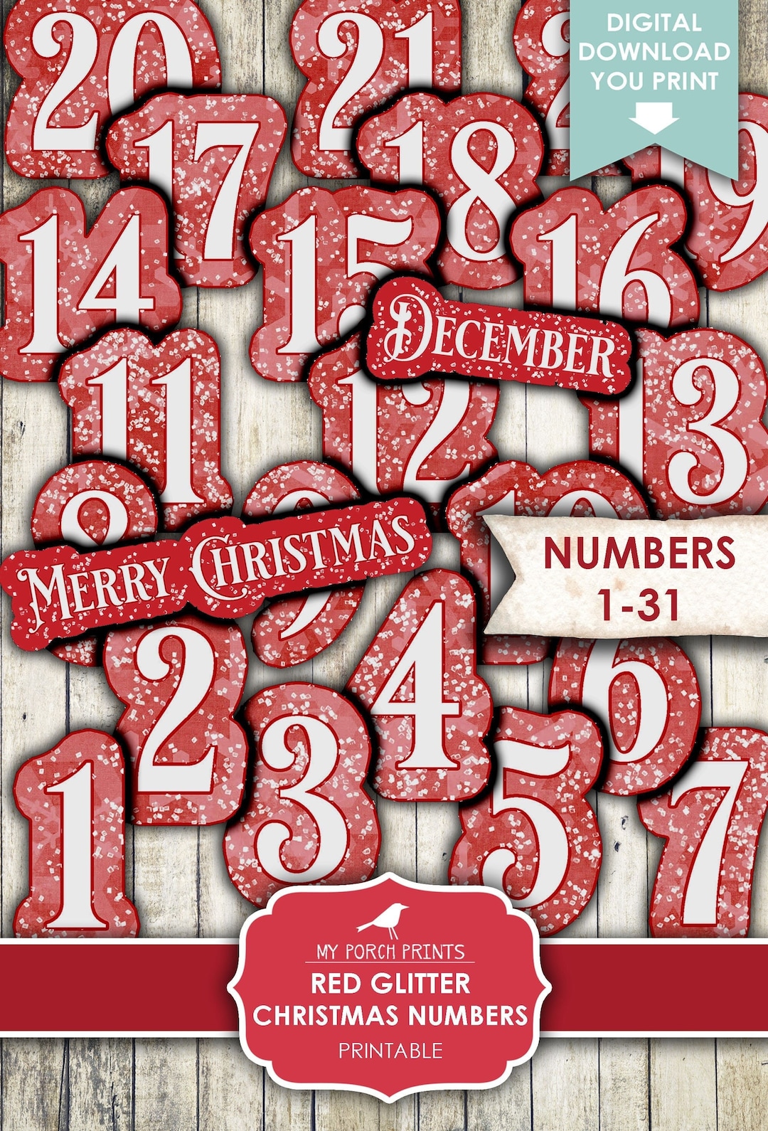junk journal, red, christmas, advent, numbers, glitter, 1-31, tags, december daily, countdown, my porch prints, printable stickers download - etsy.de