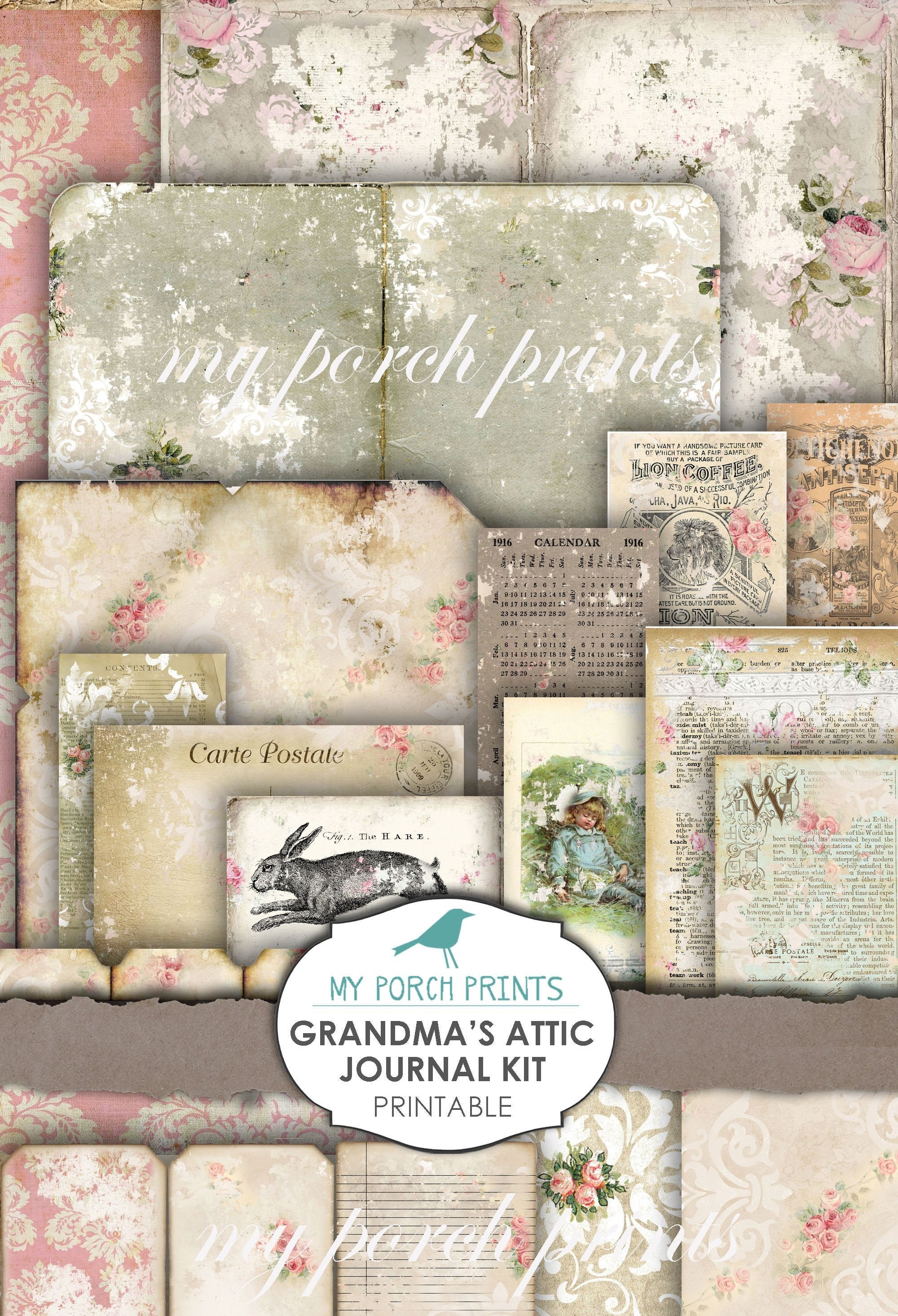 Junk Journal Kit My Gift Fall Autumn, Gift Idea, Mom, Best Friend, Women,  Blush, Tea, Pink, My Porch Prints, Digital Download, Printable 