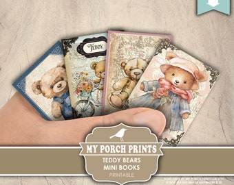 Teddy Bears Mini Books, Junk Journal, Miniature, Book, Vintage, Bear, Neutral, Baby, Nursery, My Porch Prints, Printable, Digital Download
