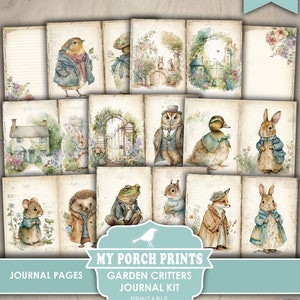 Garden Critters Junk Journal Kit, Woodland, Beatrix Potter Style, Spring, Easter, Animals, My Porch Prints, Printable, Digital Download image 4