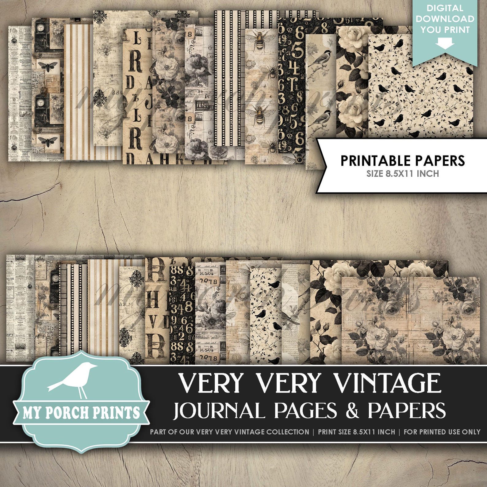 Very Very Vintage Junk Journal PAGES & PAPERS, Black Ivory Steampunk ...