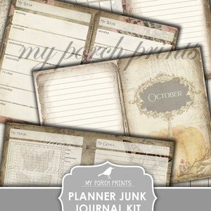 Planner Junk Journal Kit, Calendar, Bullet Journal, Shabby, My Porch Prints, Junk Journal, Printable, Paper, Ephemera, Digital, Download image 10