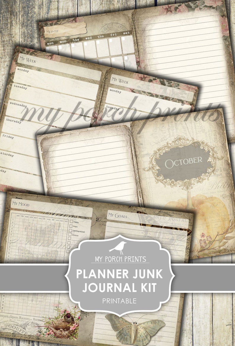 Planner Junk Journal Kit, Calendar, Bullet Journal, Shabby, My Porch Prints, Junk Journal, Printable, Paper, Ephemera, Digital, Download image 10