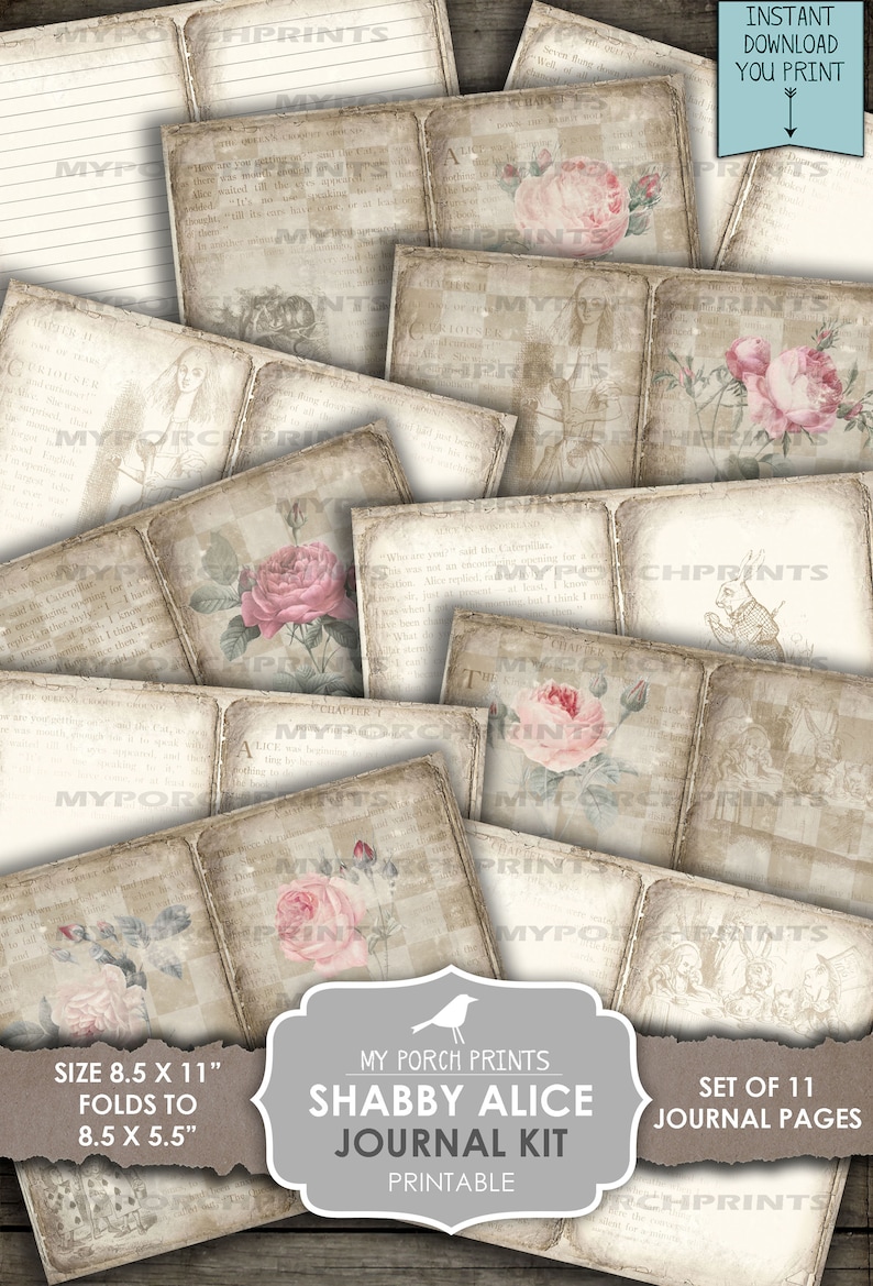 Alice in Wonderland Junk Journal Kit Shabby Chic Pastel My Etsy