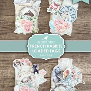 French, Rabbits, Loaded Tags, Junk Journal, Easter, Bunny, Basket ...