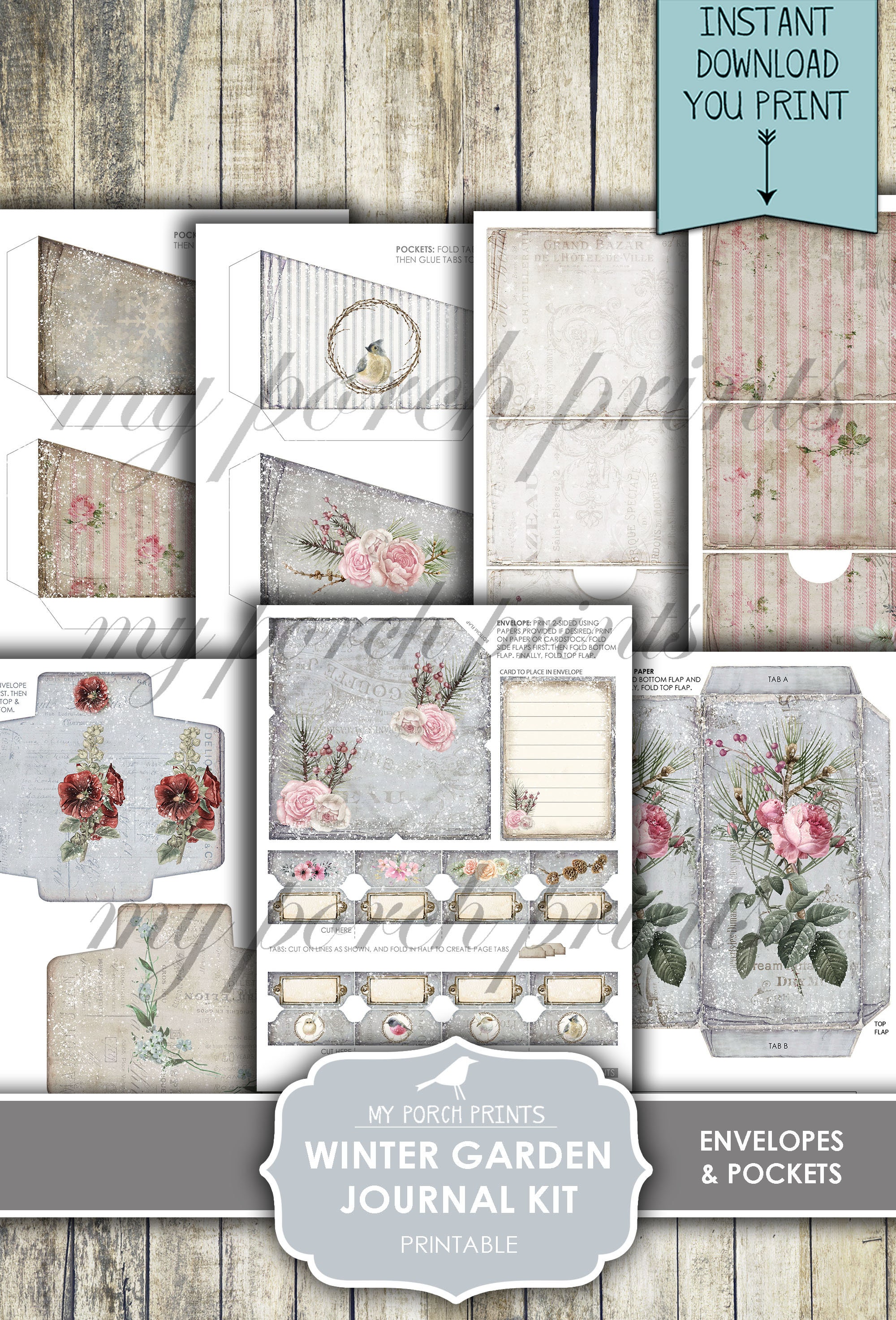 Junk Journal, Winter Garden, Regular Size, Bird, Christmas, December ...