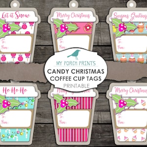Snoepkerstmis, koffiekopje, label, kerstlabels, cadeaulabel, plakboek, rommeldagboek, pastel, dagelijks december, afdrukbaar, My Porch-afdrukken