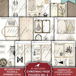 Christmas Page Pockets No. 2, Junk Journal, Folio, Folder, Black, White ...