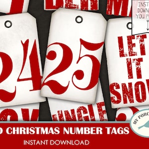 Rood, Kerstmis, Aantal, Tags, Aftellen, Advent, December dagelijks, Getallen, Boom, Cadeaulabel, 1-25, Ongewenste Journal, Afdrukbare, Mijn veranda wordt afgedrukt