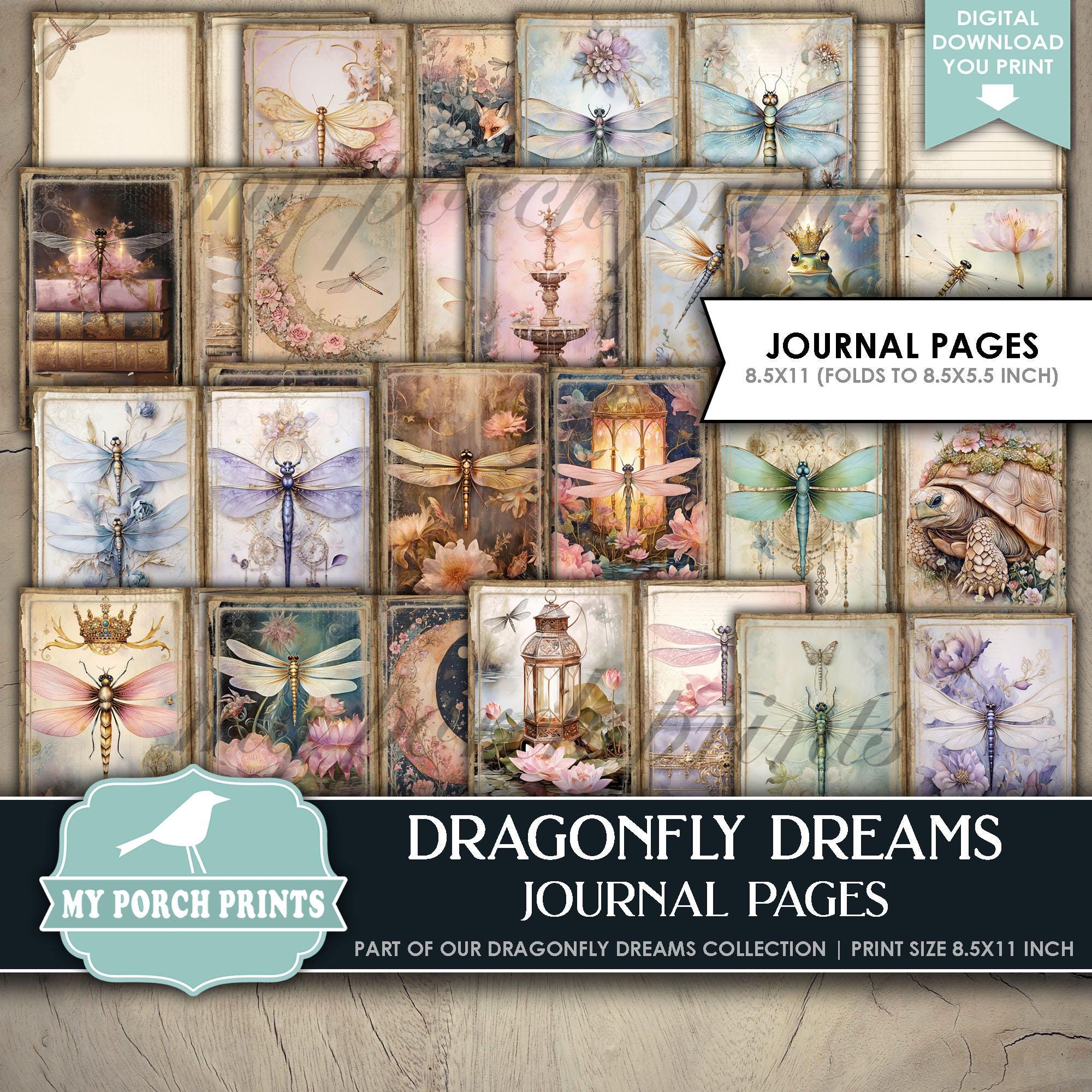 Dragonfly Dreams PAGES & PAPERS, Junk Journal Forest Fantasy Enchanted ...