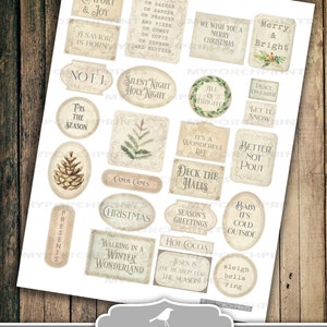 Junk Journal, Christmas, Word, Labels, Vintage, Santa, Tags, Words, Phrases, Ephemera, Ticket, My Porch Prints, Printable, Digital Download image 3