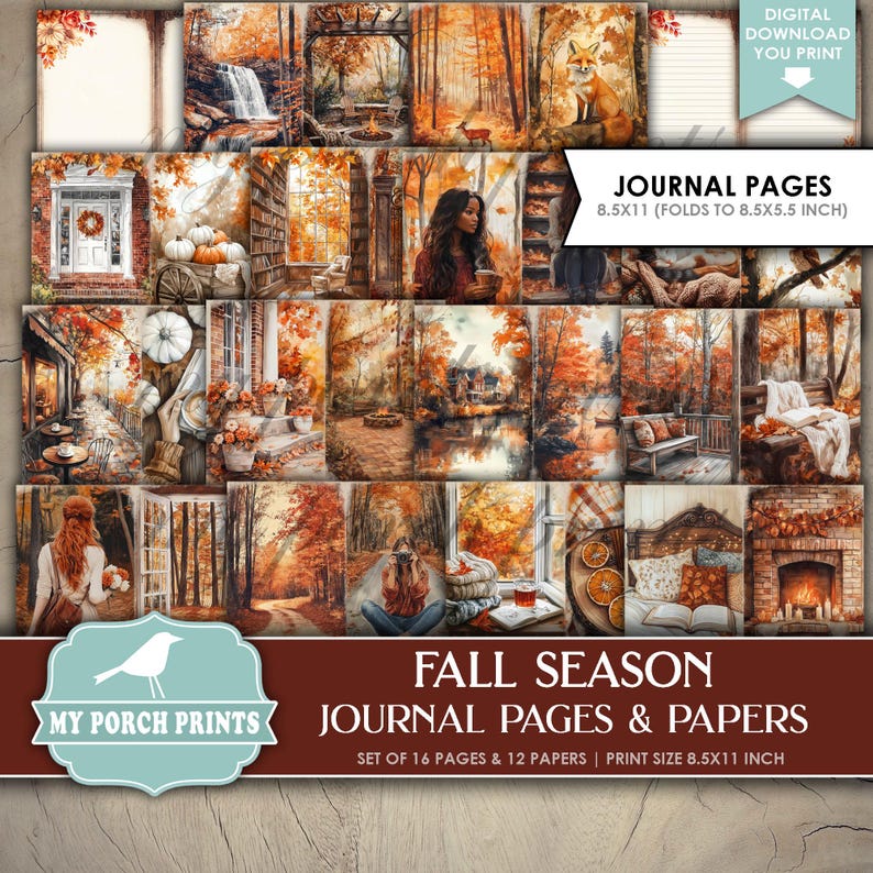 Fall Season Junk Journal PAGES & PAPERS, 4, Four, Seasons, Autumn ...