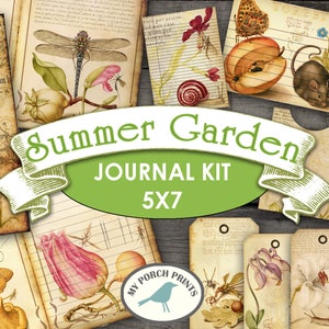 Summer Garden Journal Kit, Journal Pages, Book, Vintage, 5x7, Junk Journal  Kit, Printable Ephemera, Collage Sheet, Flowers, Printable Paper 