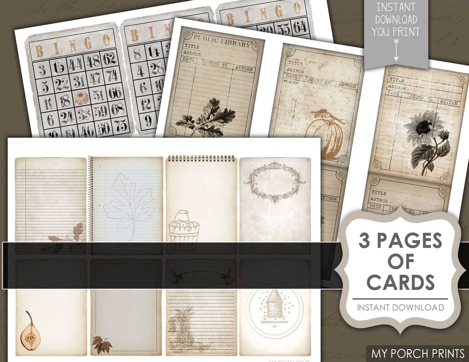 Fall, Junk Journal, Kit, Autumn, White, Scrap Pack, Junk Journal ...