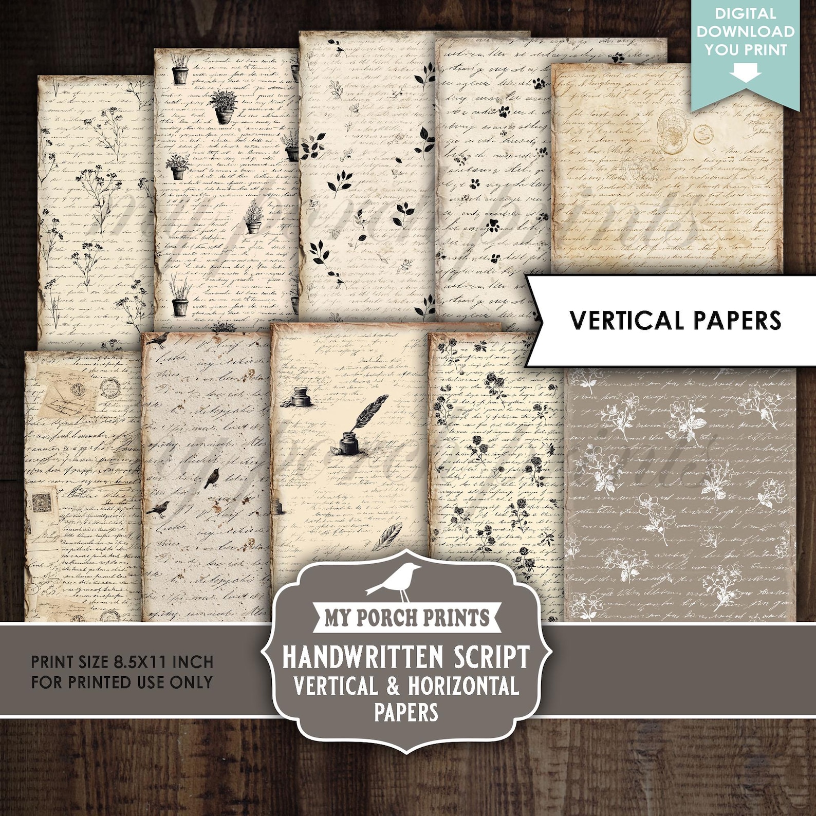 Handwritten Script Papers Junk Journal, Vintage Neutral Handwriting ...