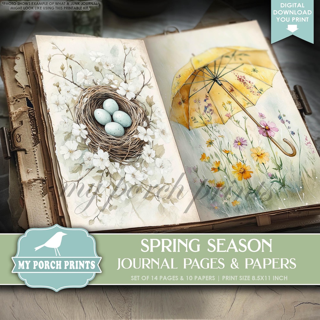 Spring Season Junk Journal PAGES & PAPERS, 4, Four, Seasons, Easter ...