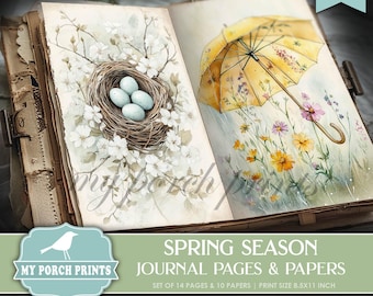 Spring Season Junk Journal PAGES & PAPERS, 4, Four, Seasons, Easter, Floral, Planner, Pastel, My Porch Prints, Printable Digital Download