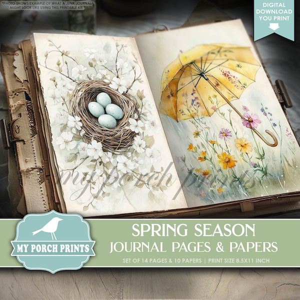 Spring Season Junk Journal PAGES & PAPERS, 4, Four, Seasons, Easter, Floral, Planner, Pastel, My Porch Prints, Printable Digital Download
