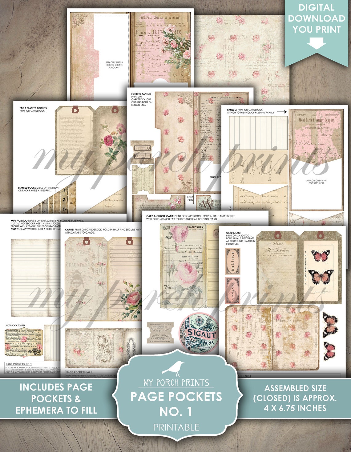 Junk Journal Page Pockets No. 1 Folio Folder Shabby - Etsy