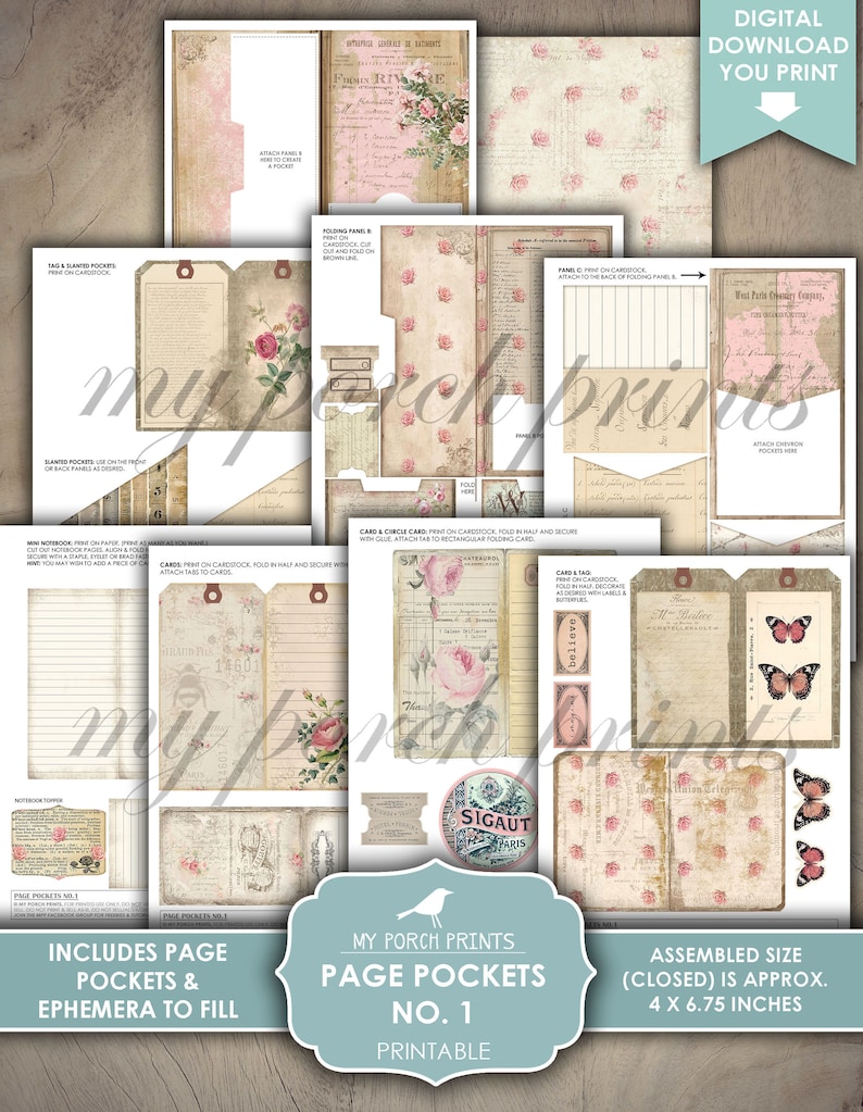 Junk Journal Page Pockets No. 1 Folio Folder Shabby - Etsy