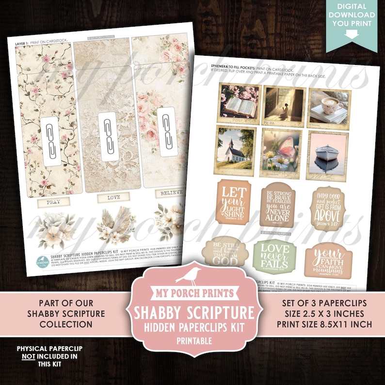 Shabby Scripture Hidden Paperclips Kit, 3 Junk Journal Bookmark Bible ...