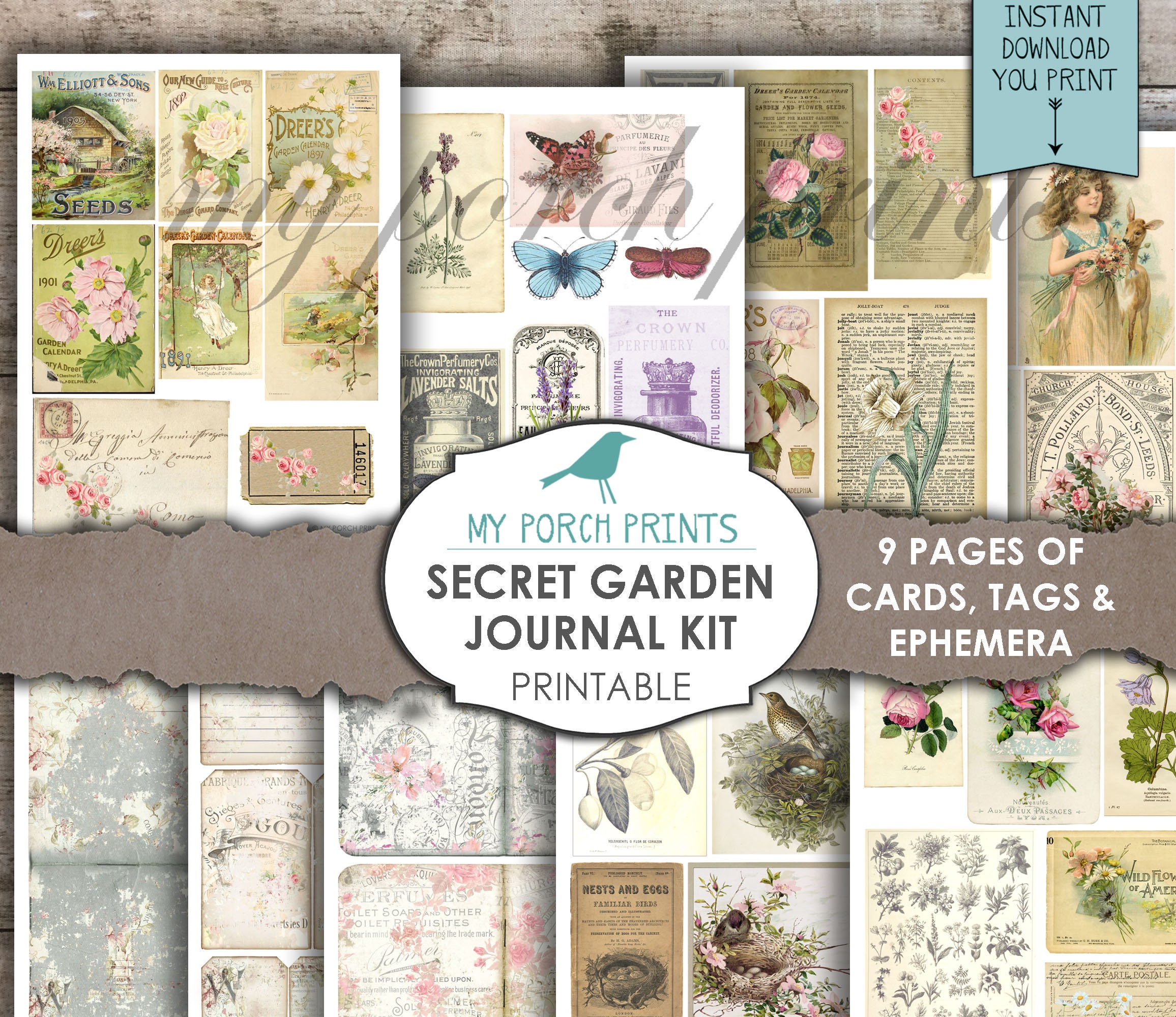 Secret Garden Junk Journal Kit Printable Paper Shabby Chic Digital Kit ...