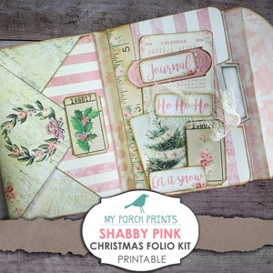 Folio de Noël rose minable, kit de journal indésirable, éphémères, impressions de ma véranda, livre, imprimable, journal indésirable, kit numérique, vintage, téléchargement
