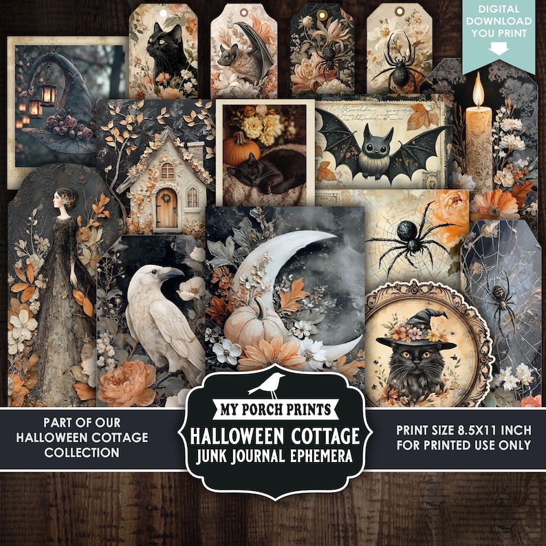 Halloween Cottage Junk Journal EPHEMERA, Kit, Autumn, Floral, Fall ...