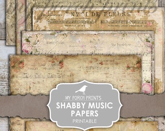 Junk Journal, Shabby Music Paper, Sheet Music, Grunge, Scrapbook, Vintage, Neutral, Victorian, My Porch Prints, Printable, Digital Download