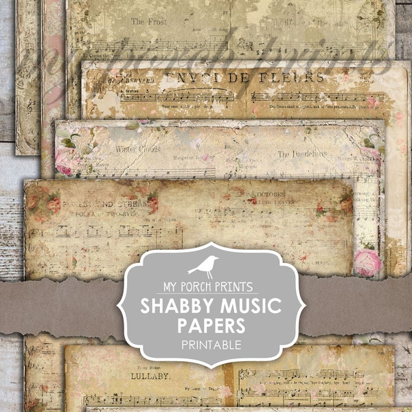 Junk Journal, Shabby Music Paper, Sheet Music, Grunge, Scrapbook, Vintage, Neutral, Victorian, My Porch Prints, Printable, Digital Download