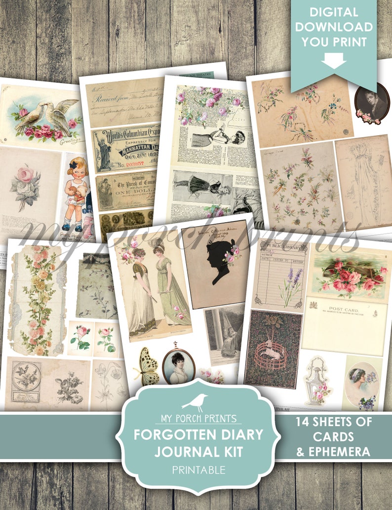 Junk Journal, Kit, Forgotten, Diary, Victorian, Woman, Shabby, Jane Austen, Ephemera, My Porch Prints, Attic, Digital Download, Printable image 6