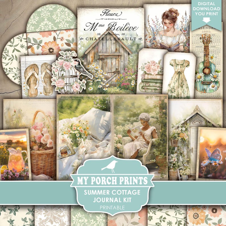 Summer Cottage Junk Journal Kit, Vintage, Floral, Spring, Pastel ...