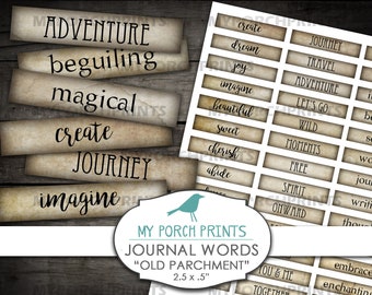 Journal Words, Parchment, Phrases, Paper, Words, Mixed Media, Digital, Collage Sheet, Scrapbooking, Junk Journal, Kit, Printable, Ephemera