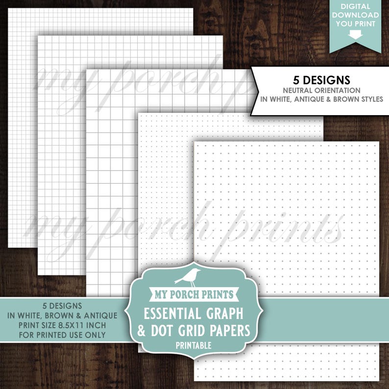 Essential Graph and Dot Grid Papers, Junk Journal Neutral Bullet Black ...