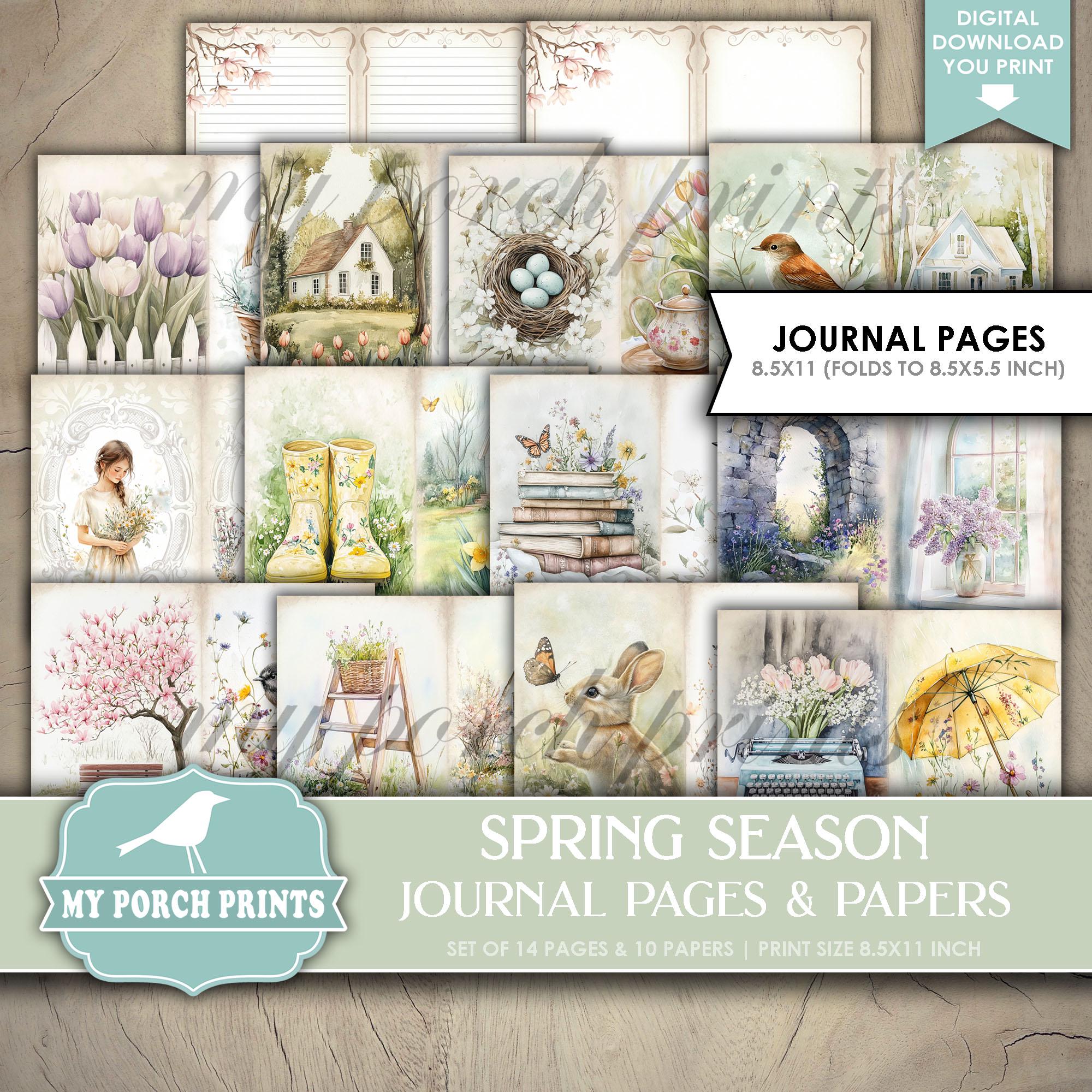 Spring Season Junk Journal PAGES & PAPERS, 4, Four, Seasons, Easter ...