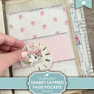 Shabby Layered Page Pockets for Junk Journal, Pink, Purple, Yellow ...