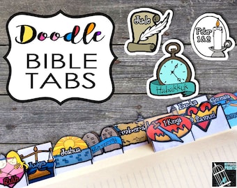 Doodle, Bible Tabs, bible journaling tabs, bible tabs for kids, Easter basket stuffers, printable, sticker, whimsical, bible journaling, fun