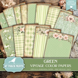 Green Vintage Color Papers Junk Journal Vertical and Horizontal St. Patrick's Day Shabby Backing, My Porch Prints Printable Digital Download
