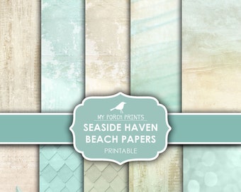 Junk Journal, Papers, Seaside, Haven, Beach, Vacation, Hawaii, Coast, Blue, Shabby, Ocean, Sea, My Porch Prints, Digital Download, Printable