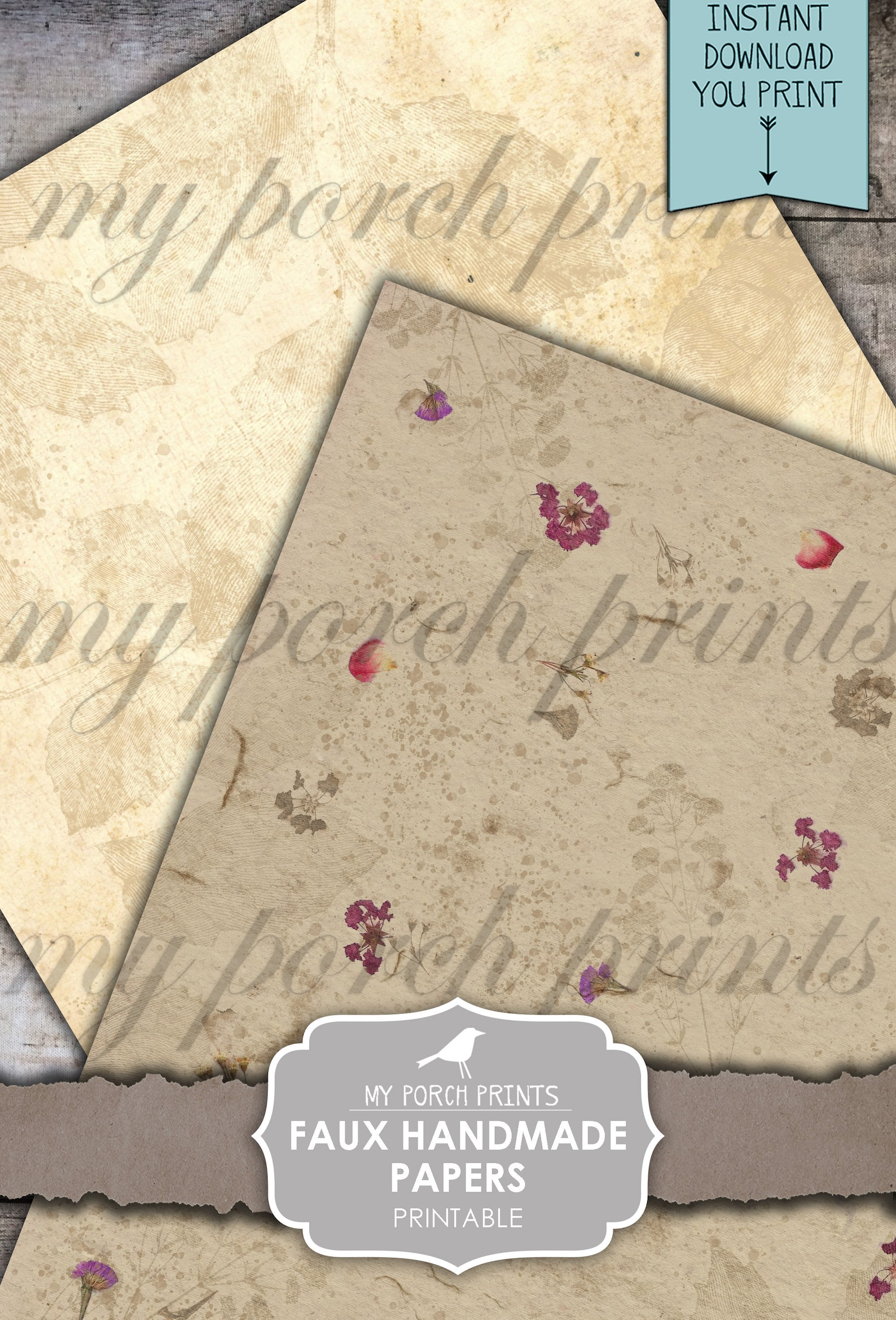 Junk Journal Faux Handmade Paper Collage Sheets Botanical Etsy Australia