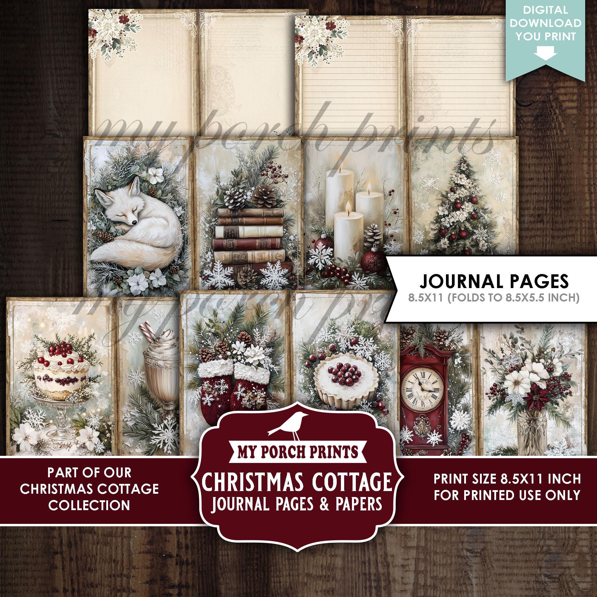 Christmas Cottage Junk Journal PAGES & PAPERS, Vintage, Holiday, Red ...