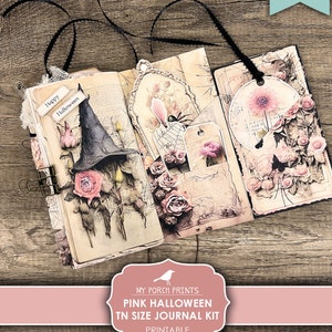 Pink Halloween, TN Size, Junk Journal, Kit, Travelers Notebook, Shabby, Pastel, Goth, Cute, My Porch Prints, Printable, Digital Download