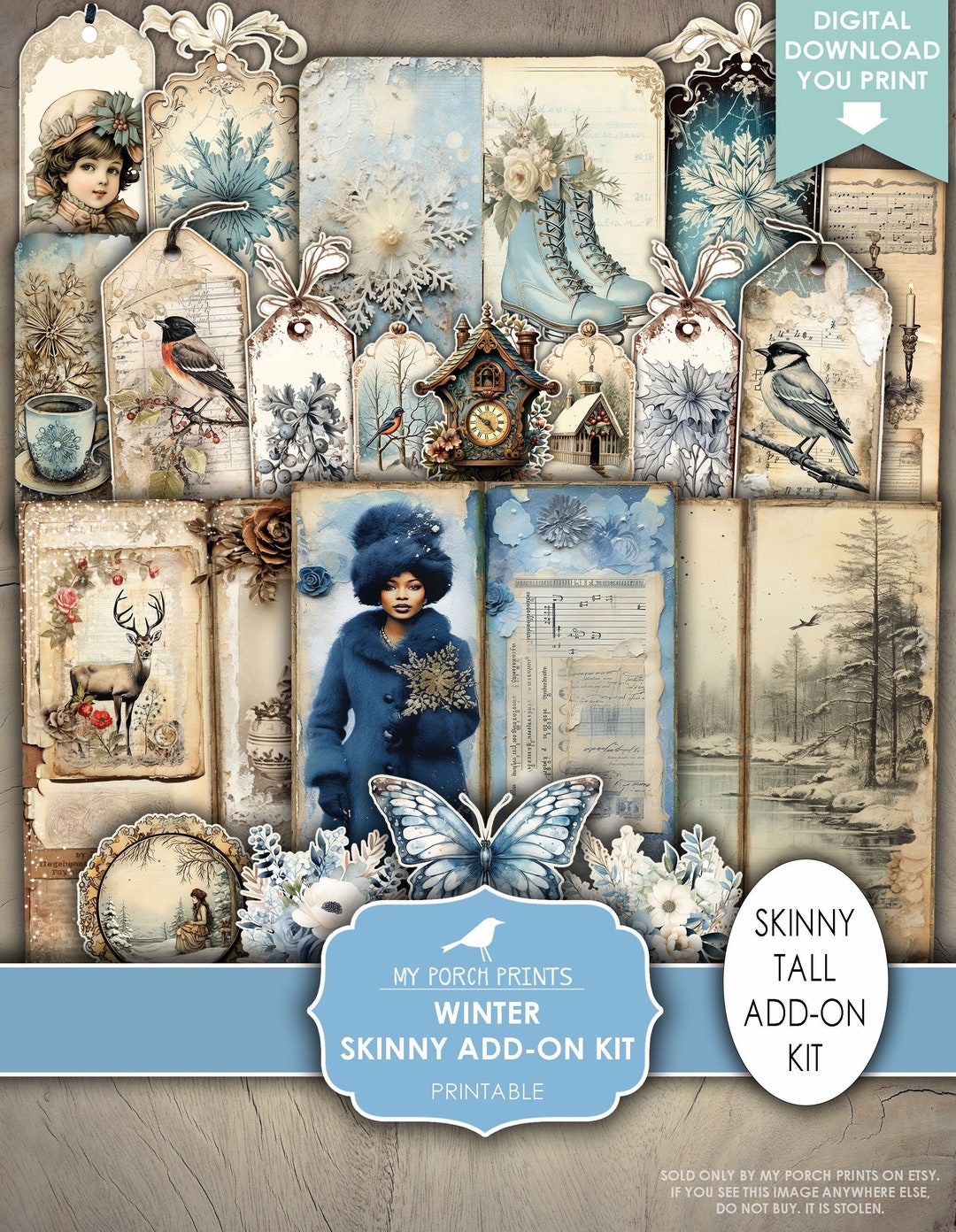 Winter Skinny ADD-ON Kit, Tall, Victorian, Junk Journal, Vintage ...