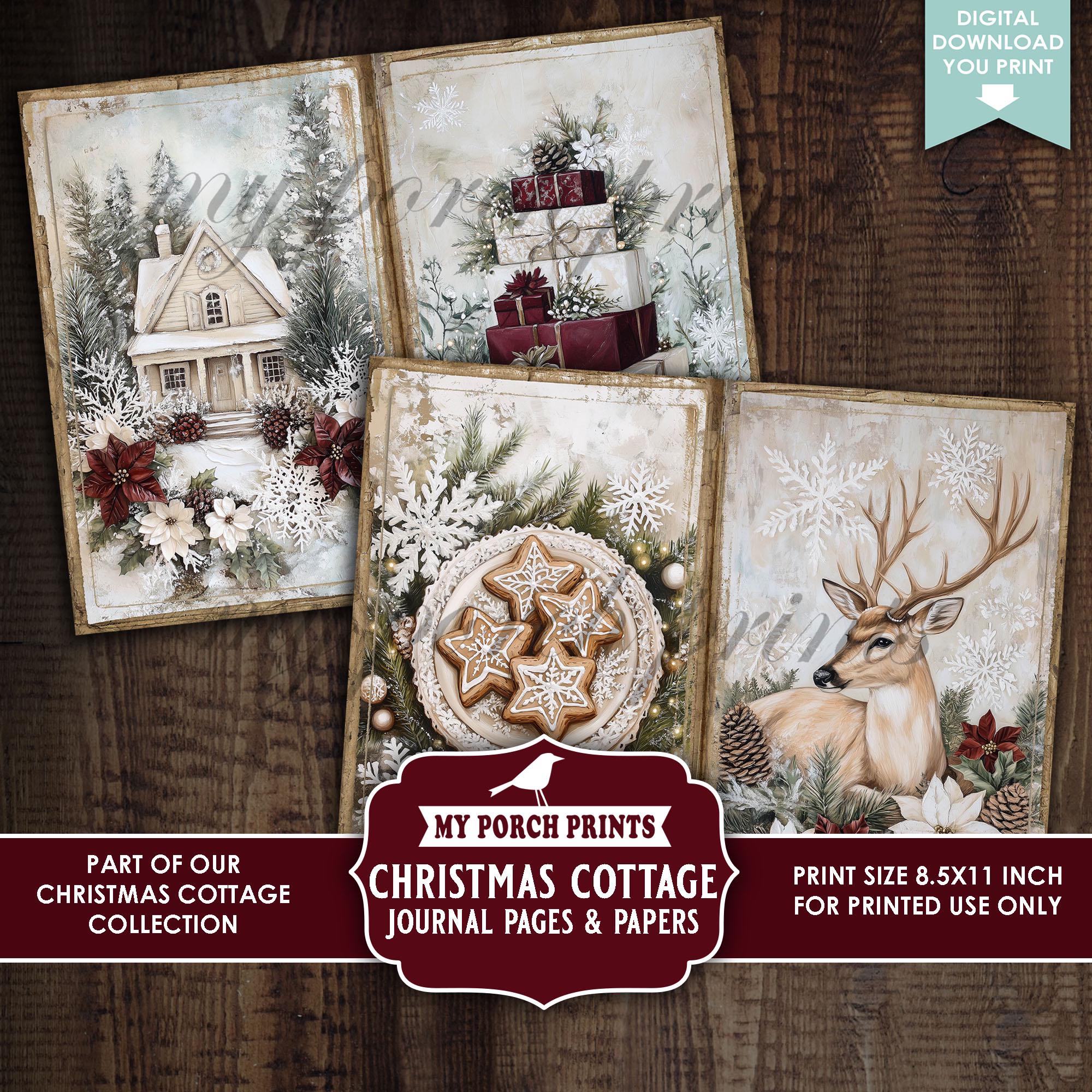 Christmas Cottage Junk Journal PAGES & PAPERS, Vintage, Holiday, Red ...