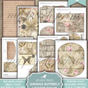 Skräpjournal, Folio, Fjäril, Shabby, Grunge, Vintage, Mapp, Rosa, Medaljong, Min veranda-utskrifter, Insats, Digitalt kit, Nedladdning, Utskrivbar bild 9