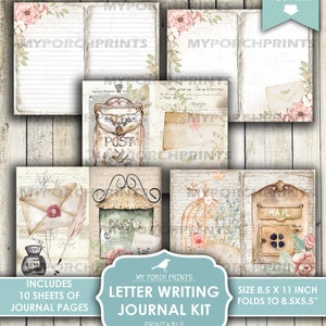 Pu&ograve; includere: Kit di diario per scrivere lettere stampabile con un'estetica vintage. Il kit include 10 fogli di pagine di diario e presenta immagini di cassette postali, uccelli e fiori. Il diario misura 8,5 x 11 pollici e si piega a 8,5 x 5,5 pollici.