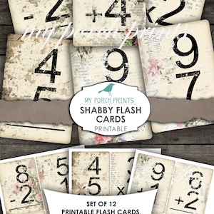 Karty Flash, Shabby, Matematyka, Liczba, Zestaw Junk Journal, Tag, Ephemera, Moje wydruki na ganku, Do druku, Zestaw cyfrowy, Smash Book, Album, Pobierz