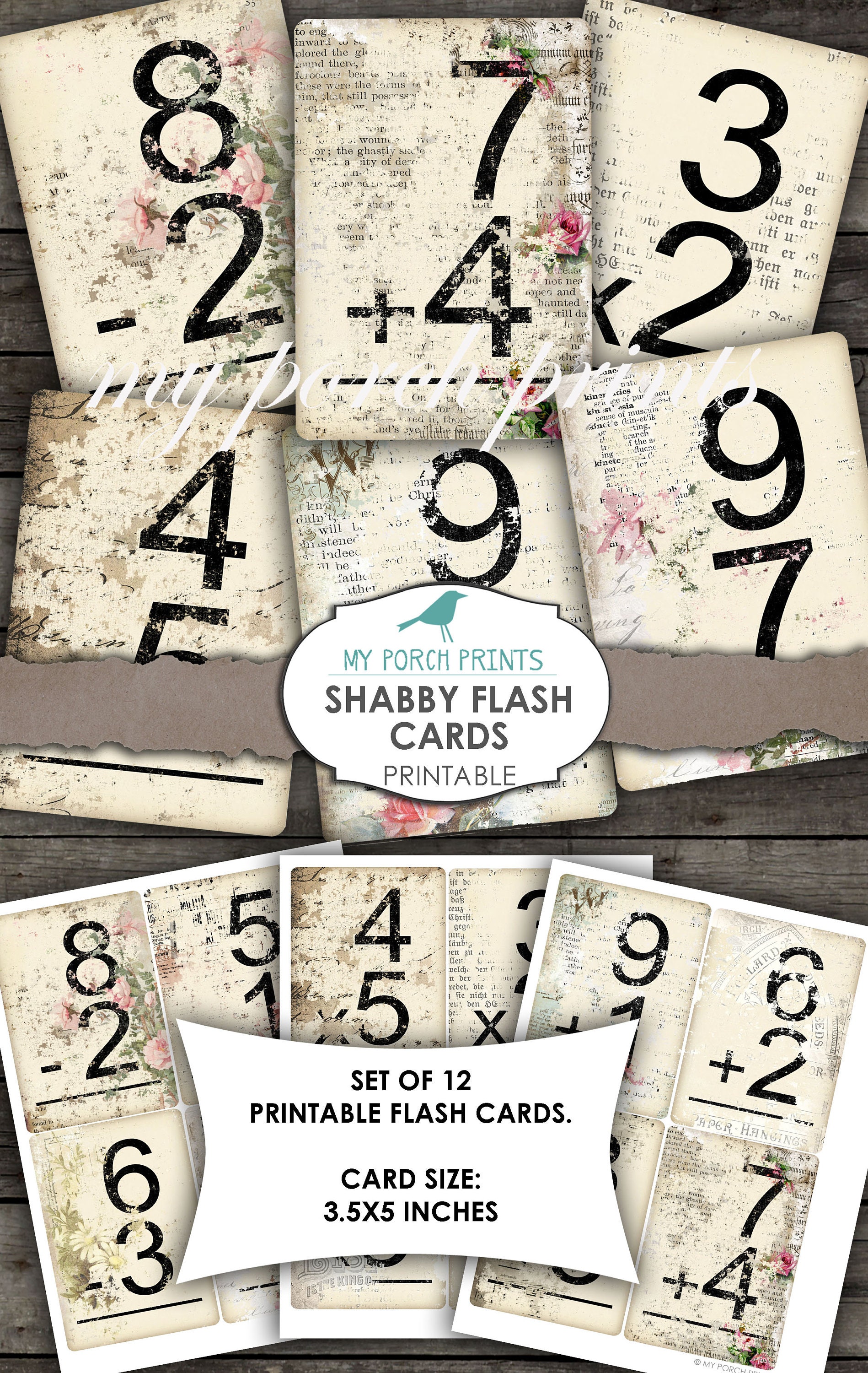 Flash Cards Shabby Math Number Junk Journal Kit Tag - Etsy