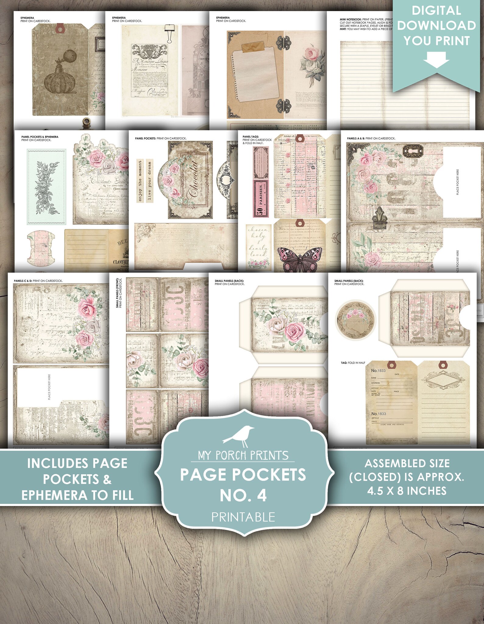 Page Pockets No. 4 Junk Journal Folio Kit, Folder, Shabby, Butterfly ...