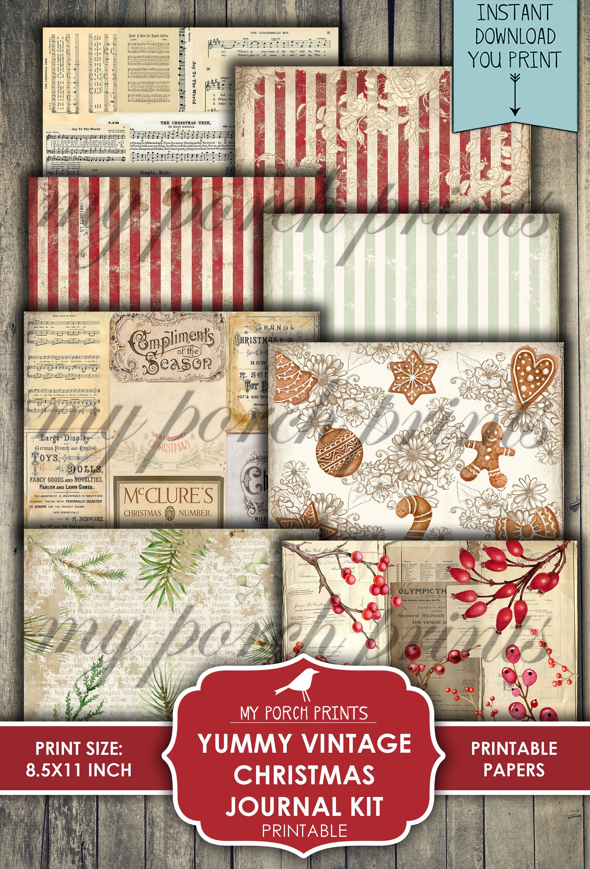 Christmas, Junk Journal, Kit, Yummy, Vintage, Printable, My Porch ...